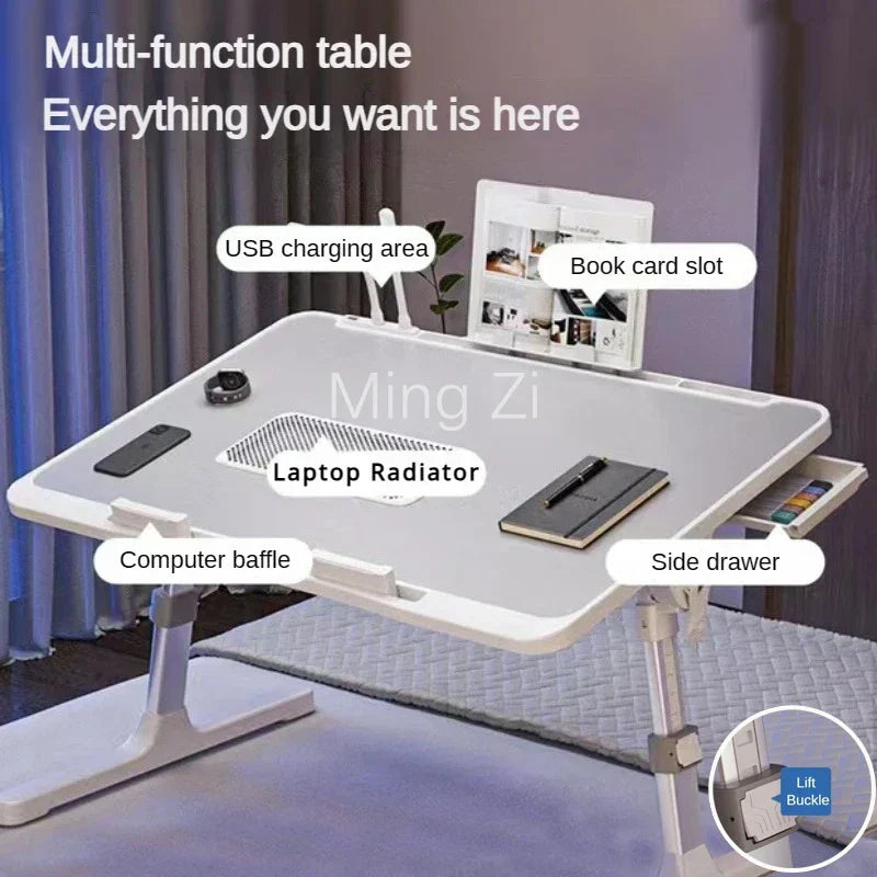 Foldable Laptop Desk with Adjustable Height and Radiator - Grey