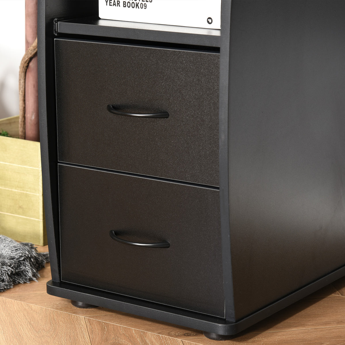 Bureau informatique étagères et tiroir, 120 x 50 x 85 cm, bureau d'ordinateur avec rangement support imprimant et clavier, table d'étude pour chambre, bureau, noir