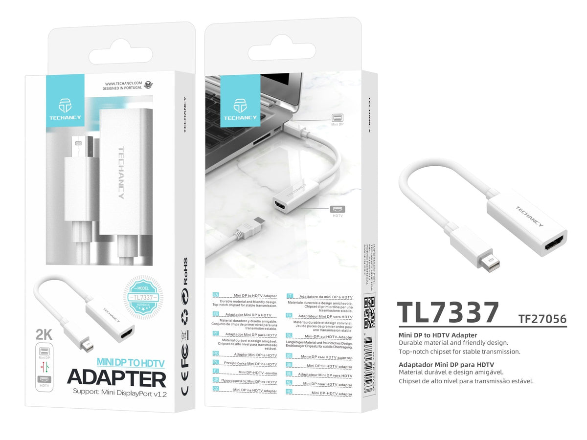 Adaptador de vídeo Techancy Mini DP para HDTV, TL7337, transmissão 2K HD, branco