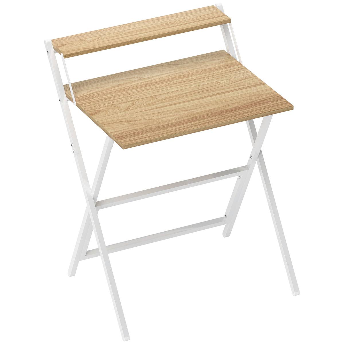 Bureau pliable 65,5 x 45 cm avec étagère de rangement pour chambre, petits espaces, bois naturel