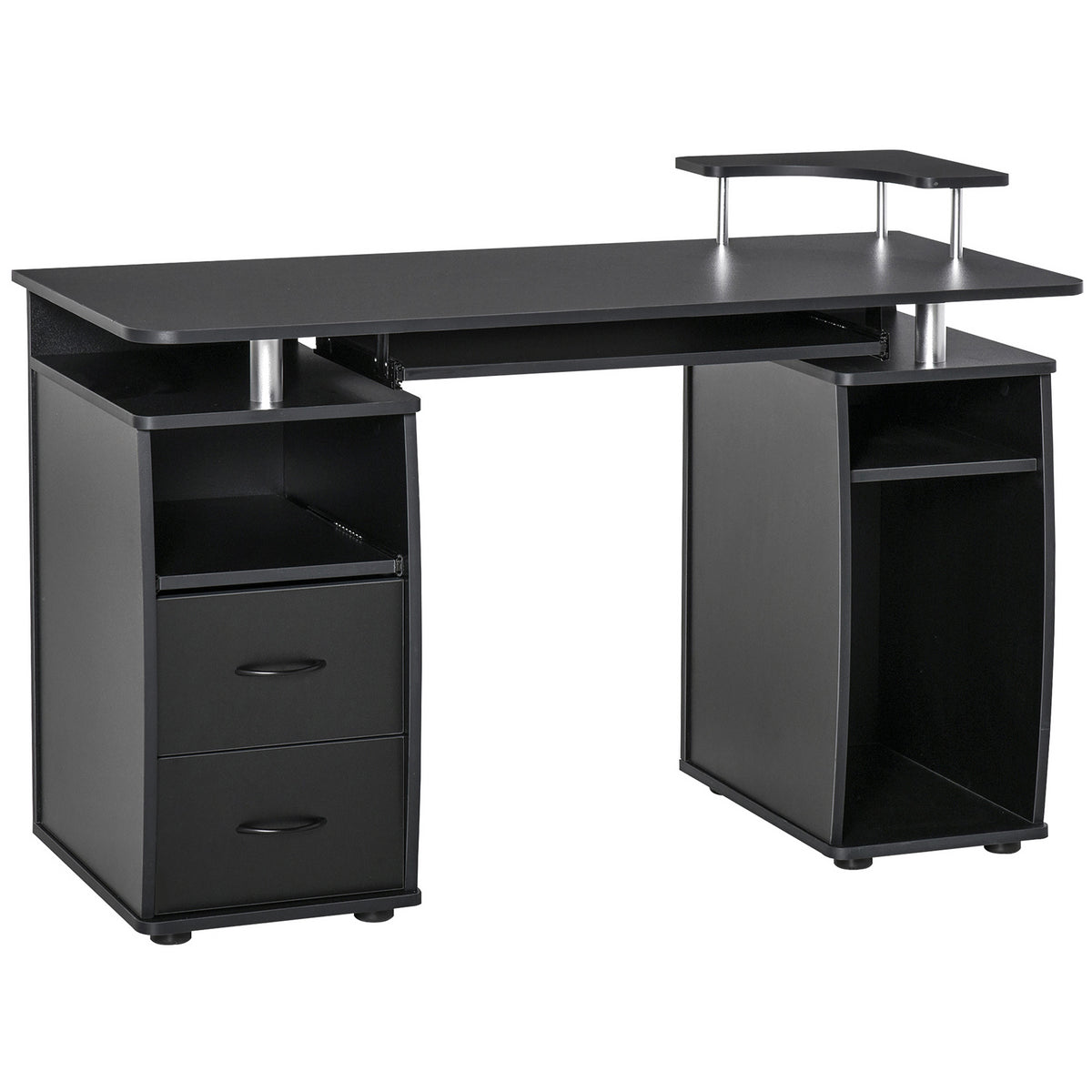 Bureau informatique étagères et tiroir, 120 x 50 x 85 cm, bureau d'ordinateur avec rangement support imprimant et clavier, table d'étude pour chambre, bureau, noir